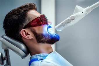 a person receiving in-office teeth whitening