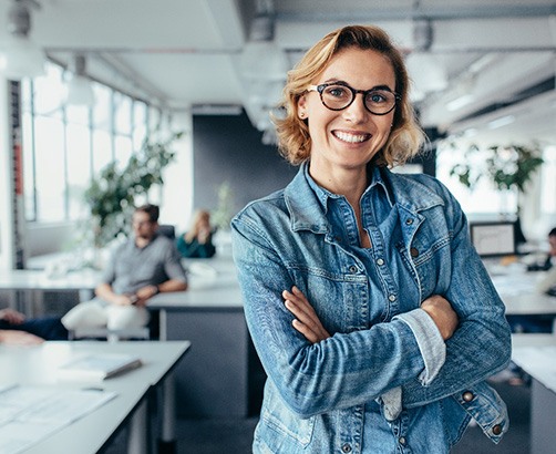 a businessperson smiling