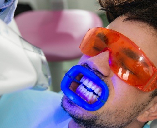 Dental patient receiving teeth whitening treatment